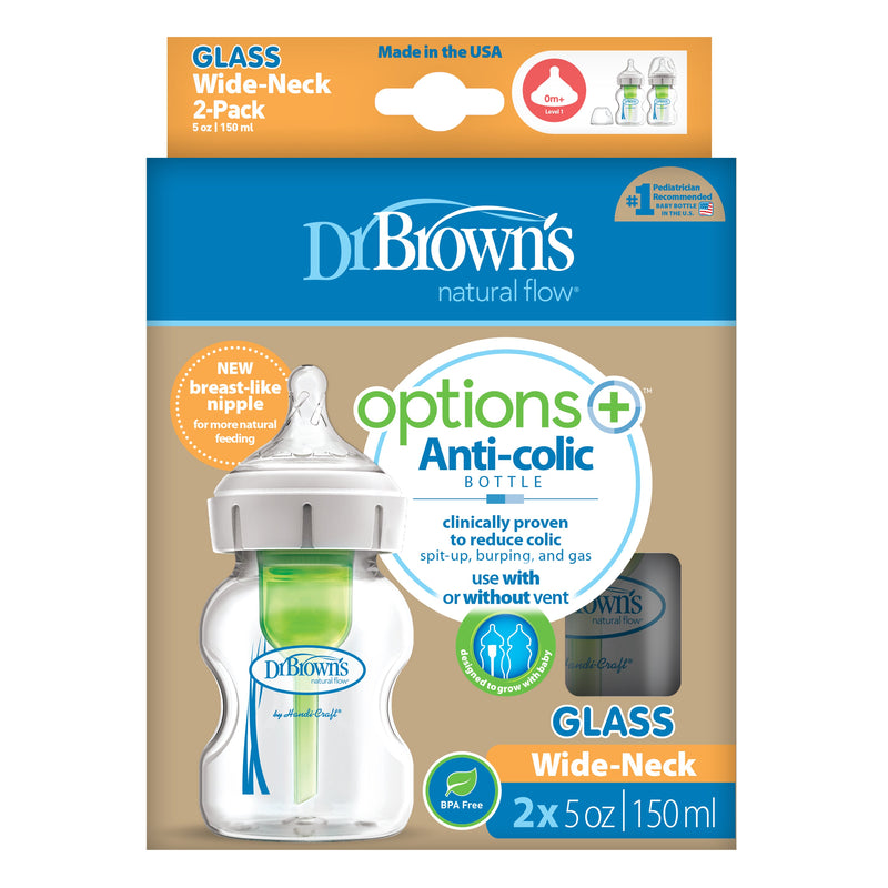 Dr. Brown's Options+ Wide-Neck Glass Bottle 5oz, 2-Pack