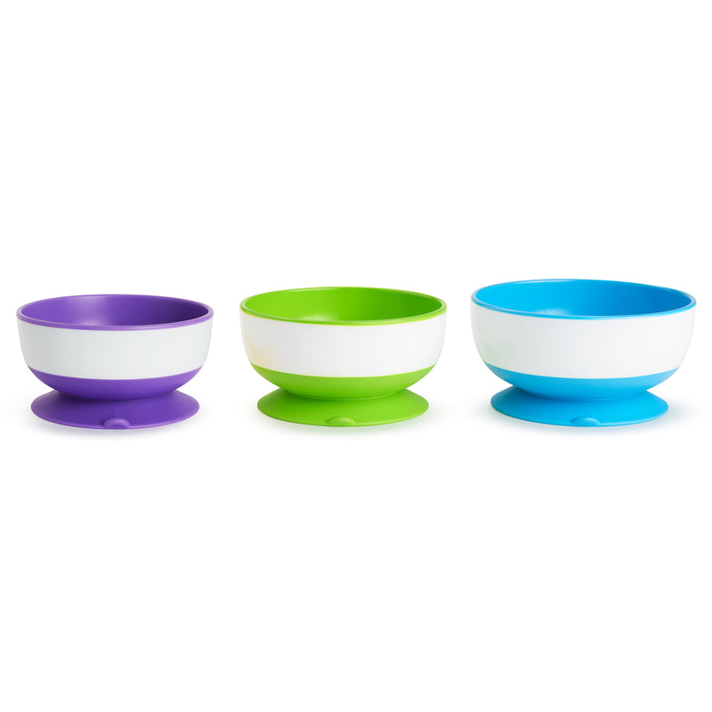 Munchkin Stay Put Suction Round Bowls, Plastic, Multi-Color, 3 Pack