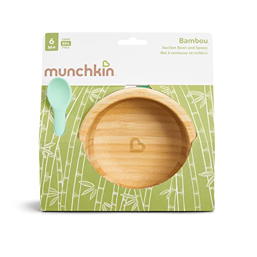 Munchkin® Bambou™ Suction Bowl and Silicone Spoon for Babies and Toddlers, Non-Toxic Bamboo