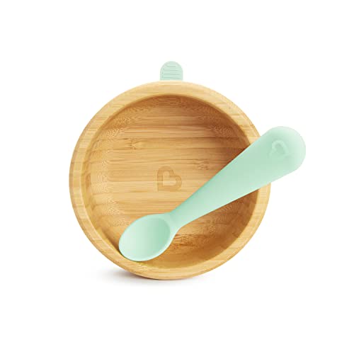 Munchkin® Bambou™ Suction Bowl and Silicone Spoon for Babies and Toddlers, Non-Toxic Bamboo