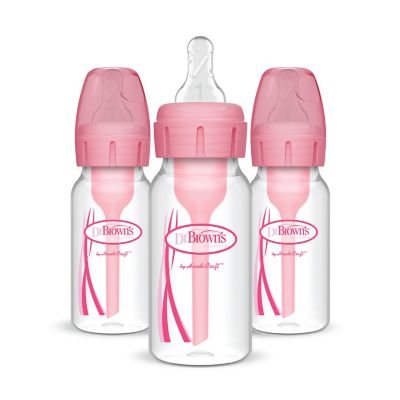 Dr. Browns Natural Flow Anti-Colic Baby Bottles, Pink, 4oz, 3 Pack