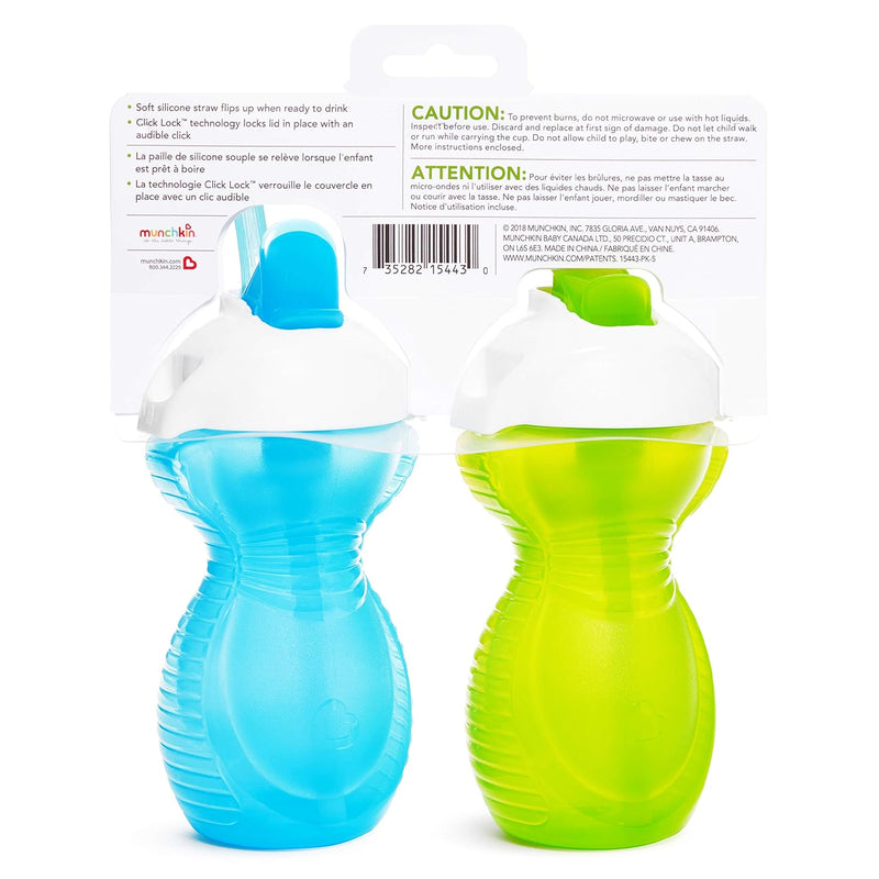 Munchkin® Click Lock™ Flip Straw Toddler Sippy Cup, 9 Ounce, 2 Pack