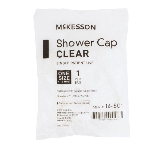 McKesson One Size Fits Most Clear Shower Cap - Individually Wrapped