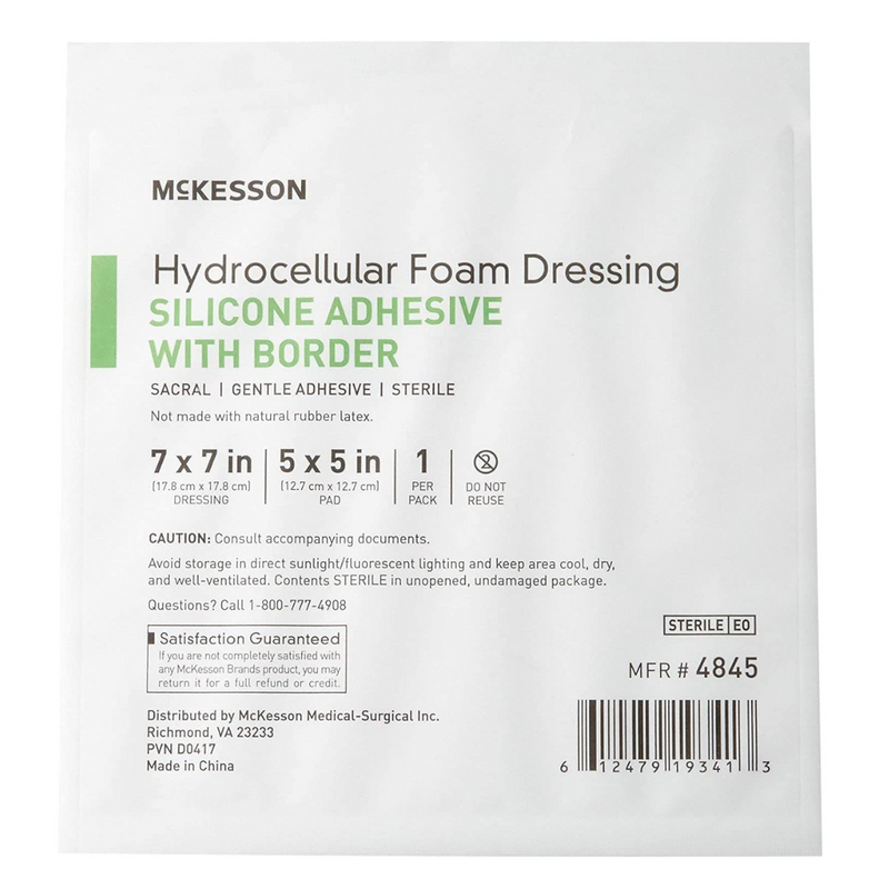 Mckesosn Silicone Foam Dressing 7 x 7" Sacral with Border Film Backing - Senior.com Foam Dressings