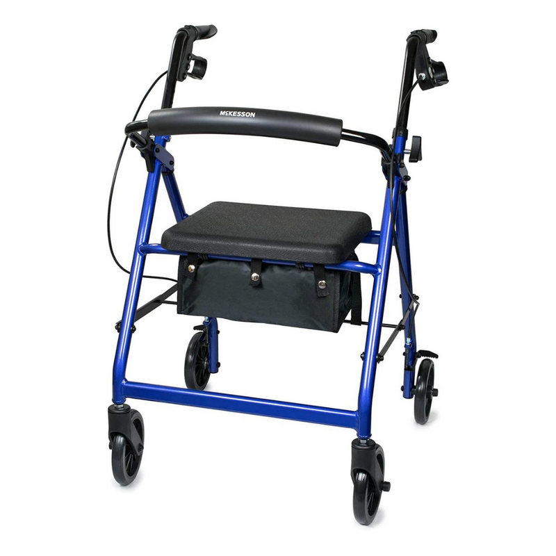 McKesson Lightweight Aluminum Folding Rollator with Padded Seat - Senior.com Rollators