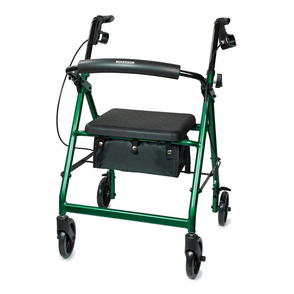 McKesson Lightweight Aluminum Folding Rollator with Padded Seat - Senior.com Rollators