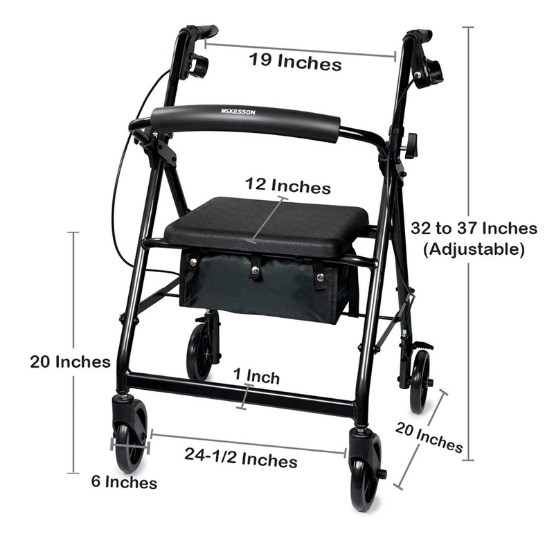 McKesson Lightweight Aluminum Folding Rollator with Padded Seat